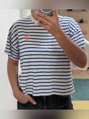 a.p womens Blue Striped Boxy T-Shirt Size S | fits S/M